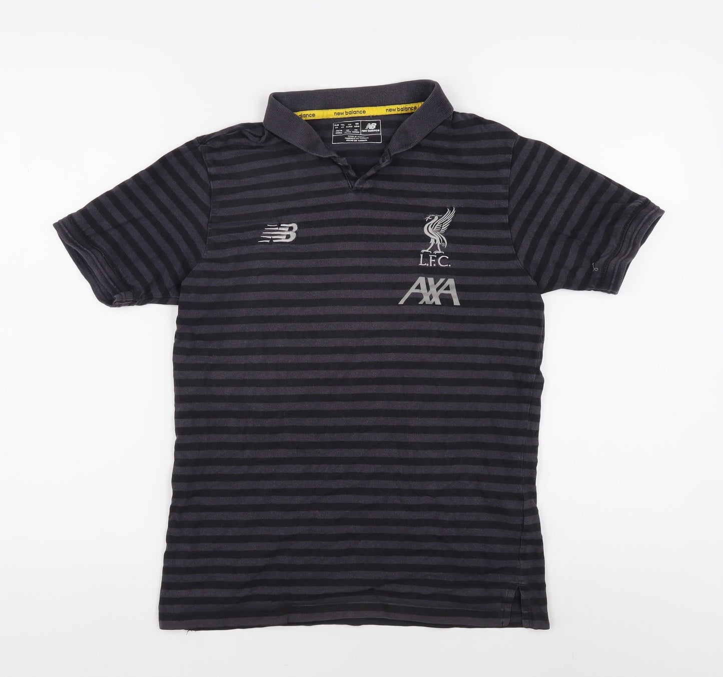 New Balance Boys Black Striped Polo Shirt, Size 158, Sports Style