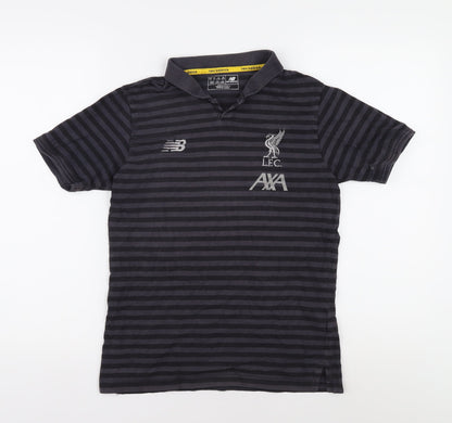 New Balance Boys Black Striped Polo Shirt, Size 158, Sports Style