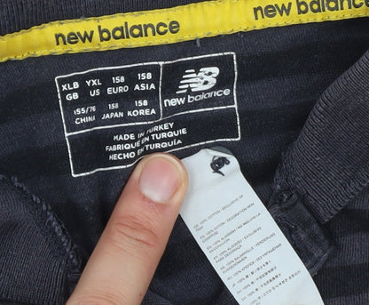 New Balance Boys Black Striped Polo Shirt, Size 158, Sports Style