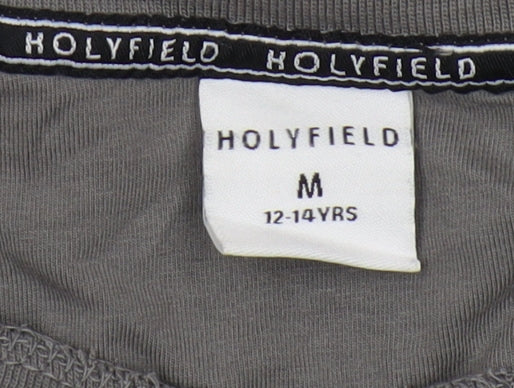 HOLYFIELD Boys Grey T-Shirt, 12-14 Years, Logo Accent
