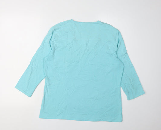 Jaeger Women's Blue V-Neck Top XL 3/4 Sleeve