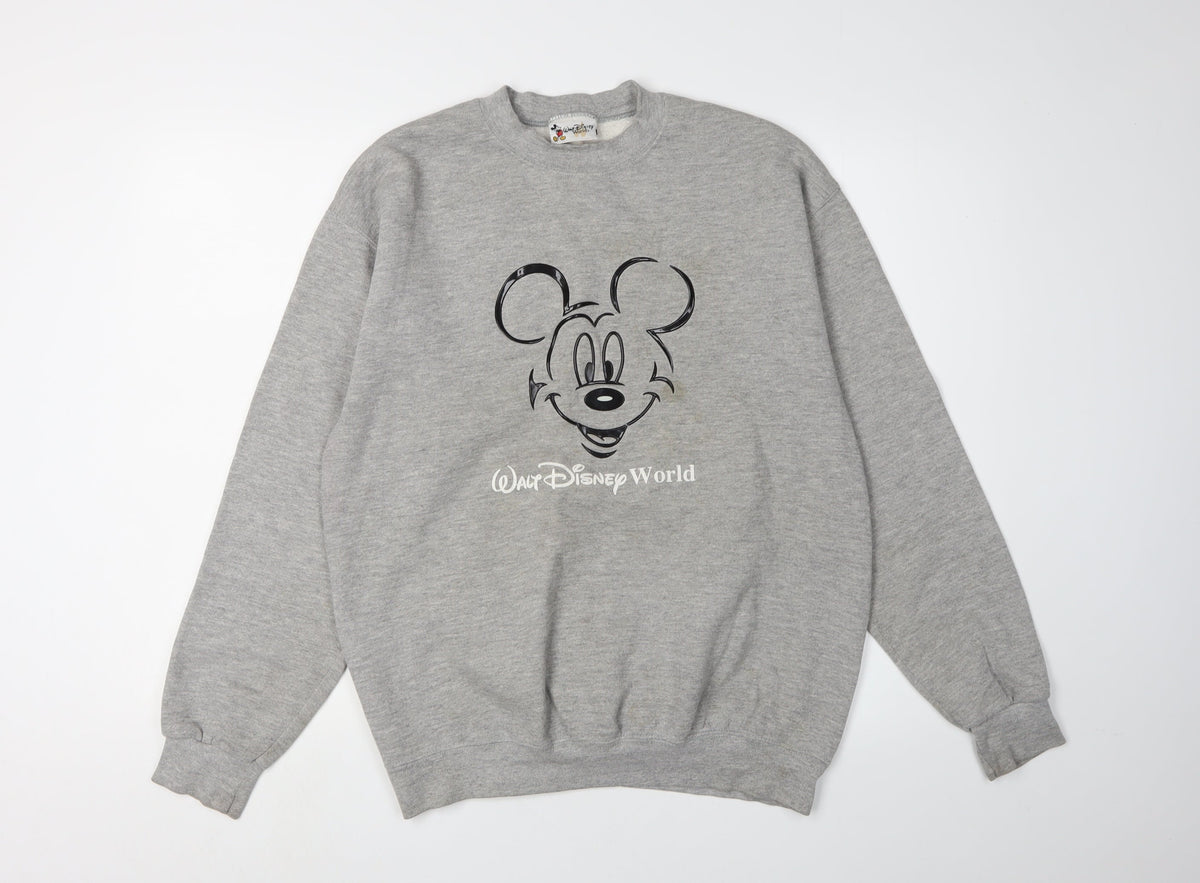 Front view of Disney unisex grey m pullover sweatshirt, graphic print