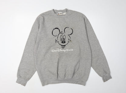 Front view of Disney unisex grey m pullover sweatshirt, graphic print