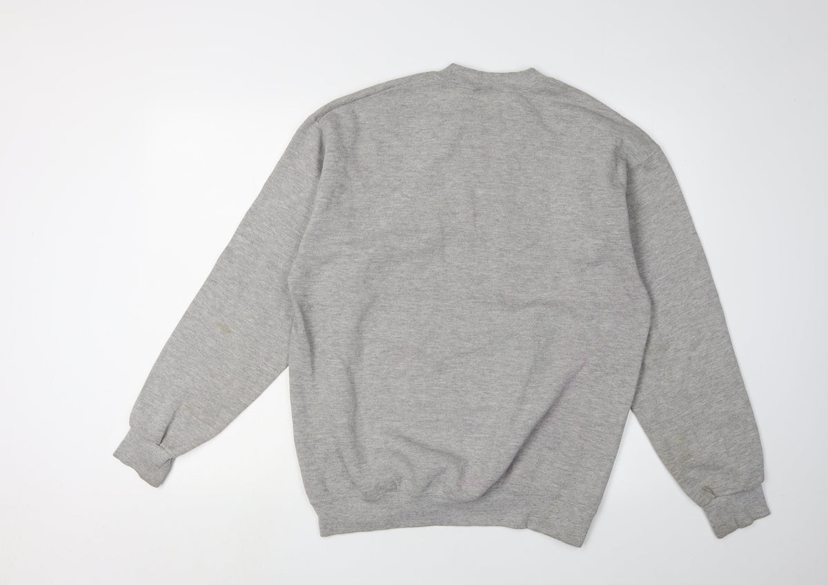 Back view of Disney unisex grey m pullover sweatshirt, graphic print