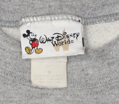 Close-up detail of Disney unisex grey m pullover sweatshirt, graphic print