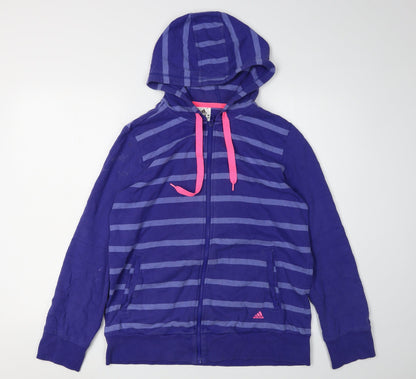 Adidas Women's L Blue Striped Full Zip Hoodie