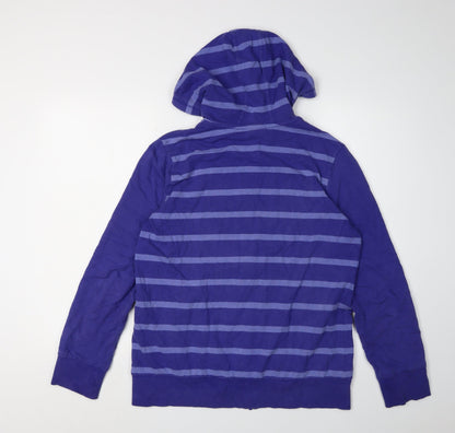 Adidas Women's L Blue Striped Full Zip Hoodie