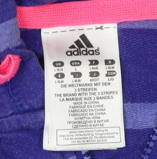 Adidas Women's L Blue Striped Full Zip Hoodie