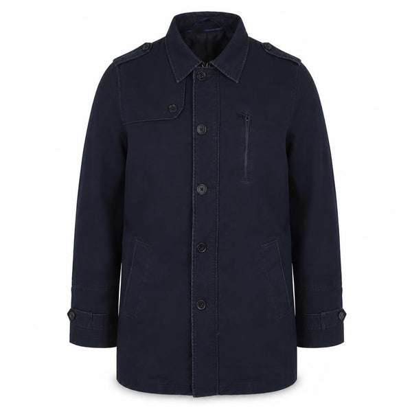 Front view of Jules unisex blue military jacket - l