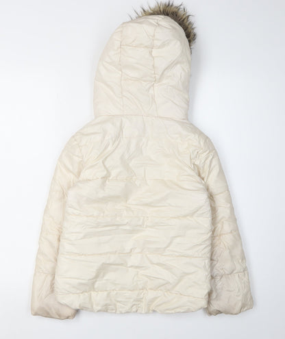 M&Co Girls White Hooded Puffer Jacket Size 7-8 Years