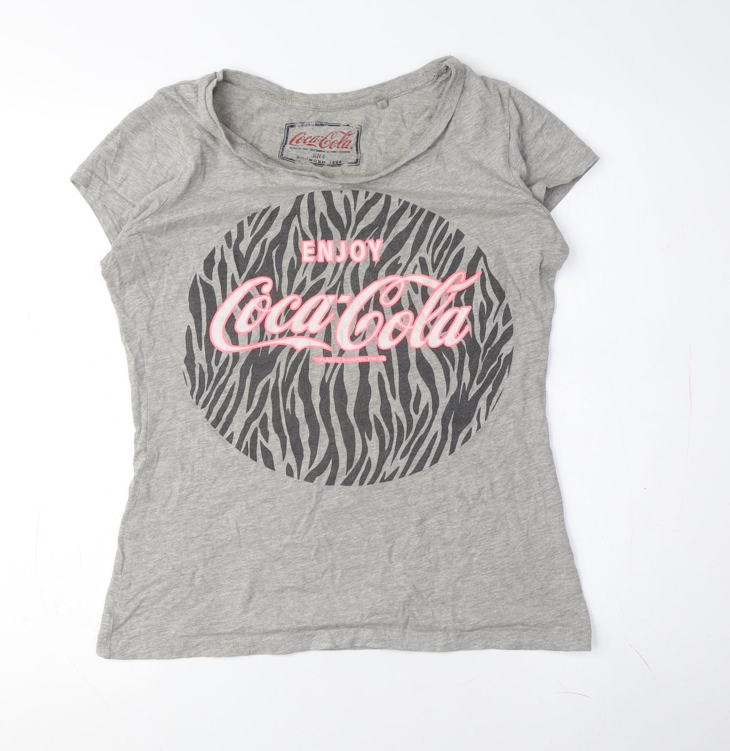 Womens UK Size 8 Coca-Cola Grey Basic T-Shirt