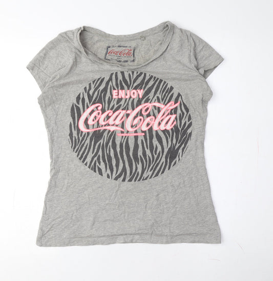 Womens UK Size 8 Coca-Cola Grey Basic T-Shirt