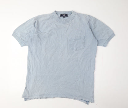 Pull & Bear Men's Blue Crew Neck T-Shirt, Size L
