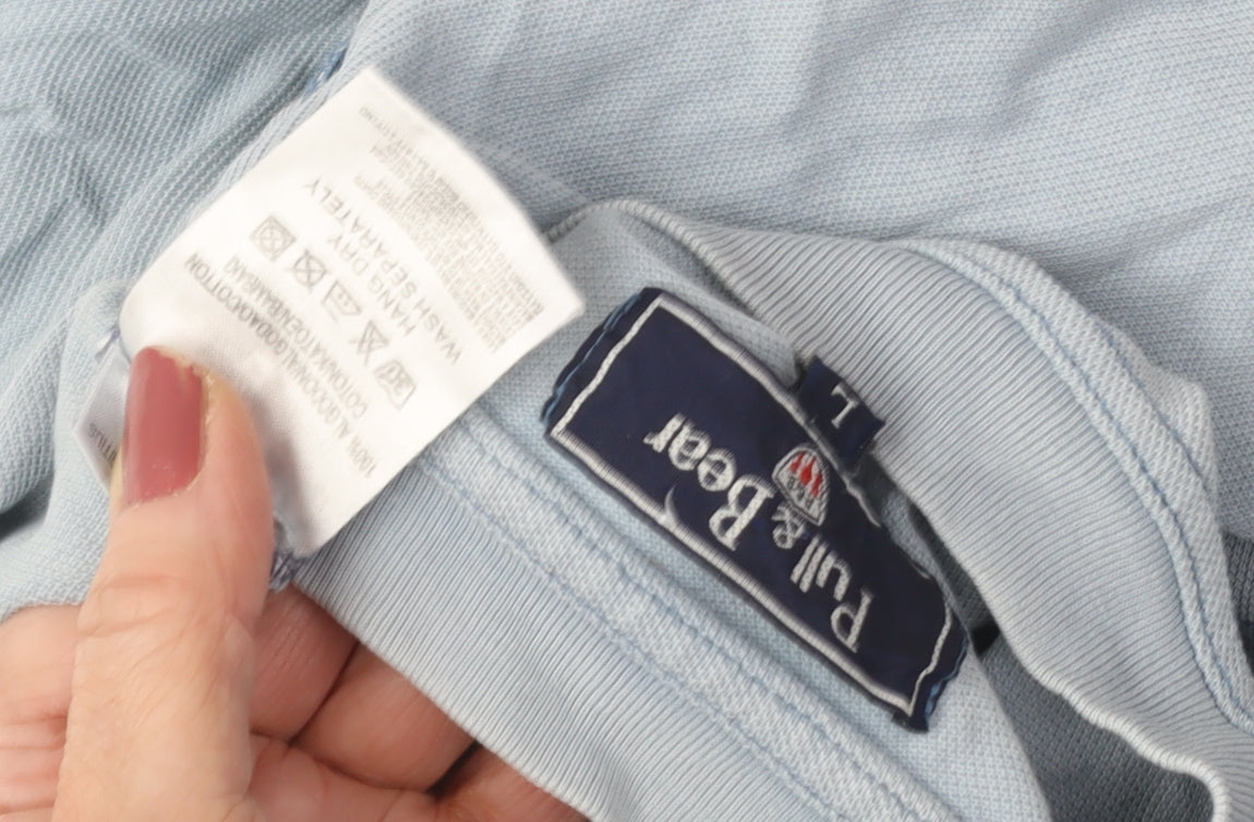 Pull & Bear Men's Blue Crew Neck T-Shirt, Size L