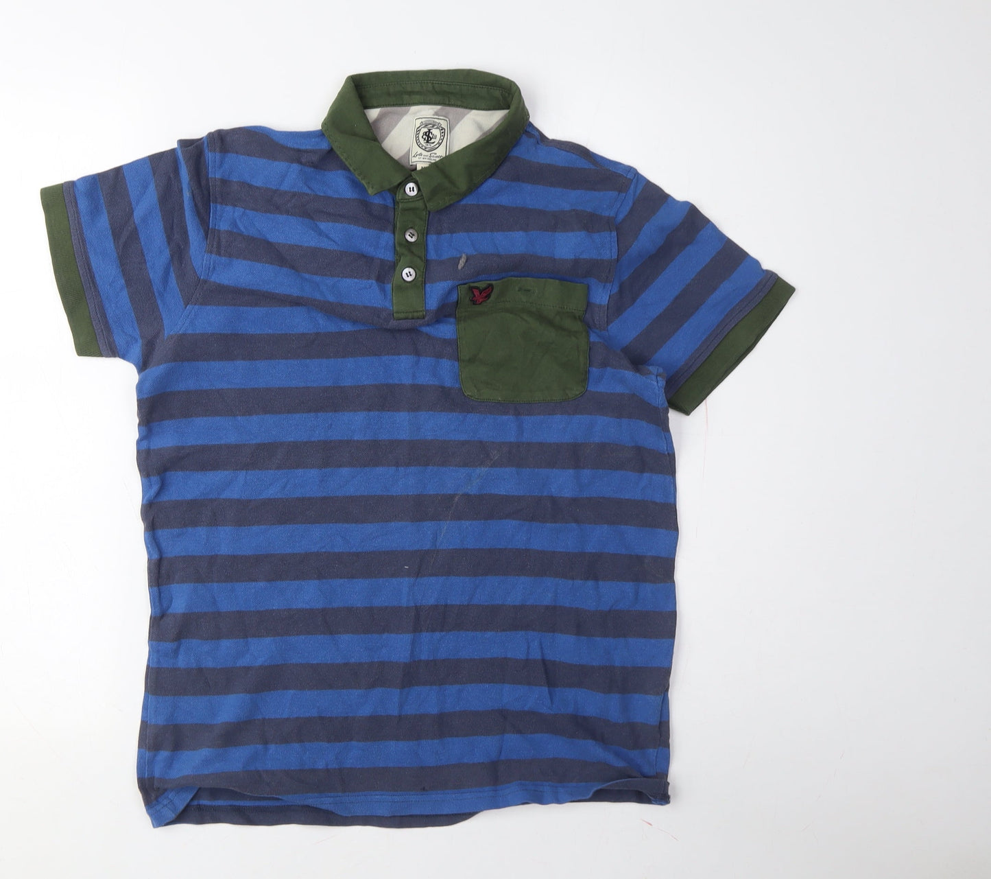 Lyle and Scott Men's Blue Striped Polo Shirt M