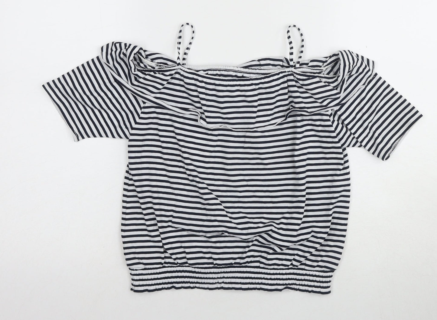 H&M Girls Off the Shoulder Blouse, Black & White Striped, 11-12 Years