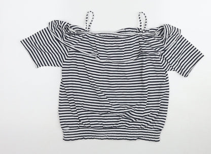 H&M Girls Off the Shoulder Blouse, Black & White Striped, 11-12 Years