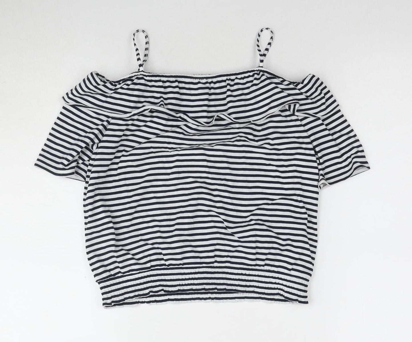 H&M Girls Off the Shoulder Blouse, Black & White Striped, 11-12 Years