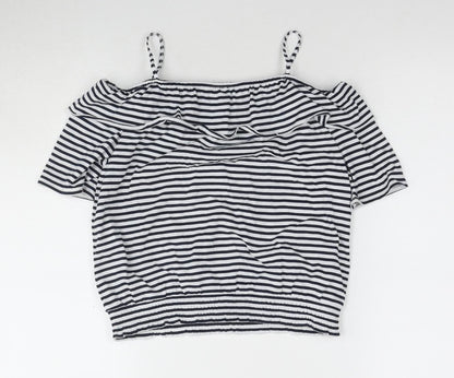 H&M Girls Off the Shoulder Blouse, Black & White Striped, 11-12 Years