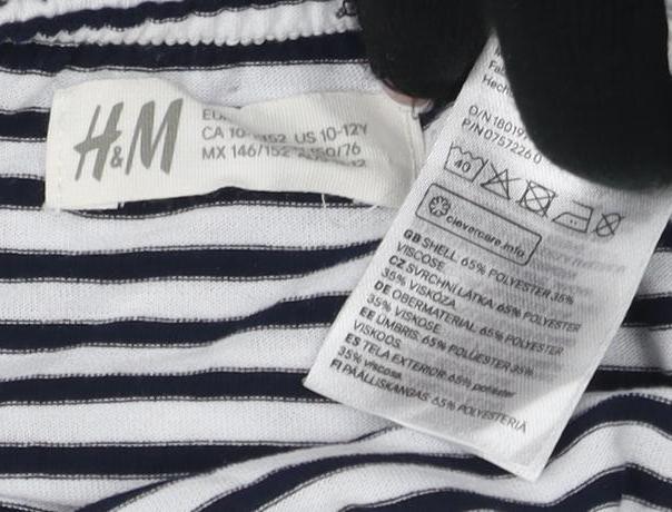 H&M Girls Off the Shoulder Blouse, Black & White Striped, 11-12 Years