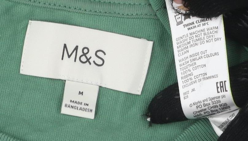 Marks and Spencer Men's Green Long Sleeve T-Shirt M