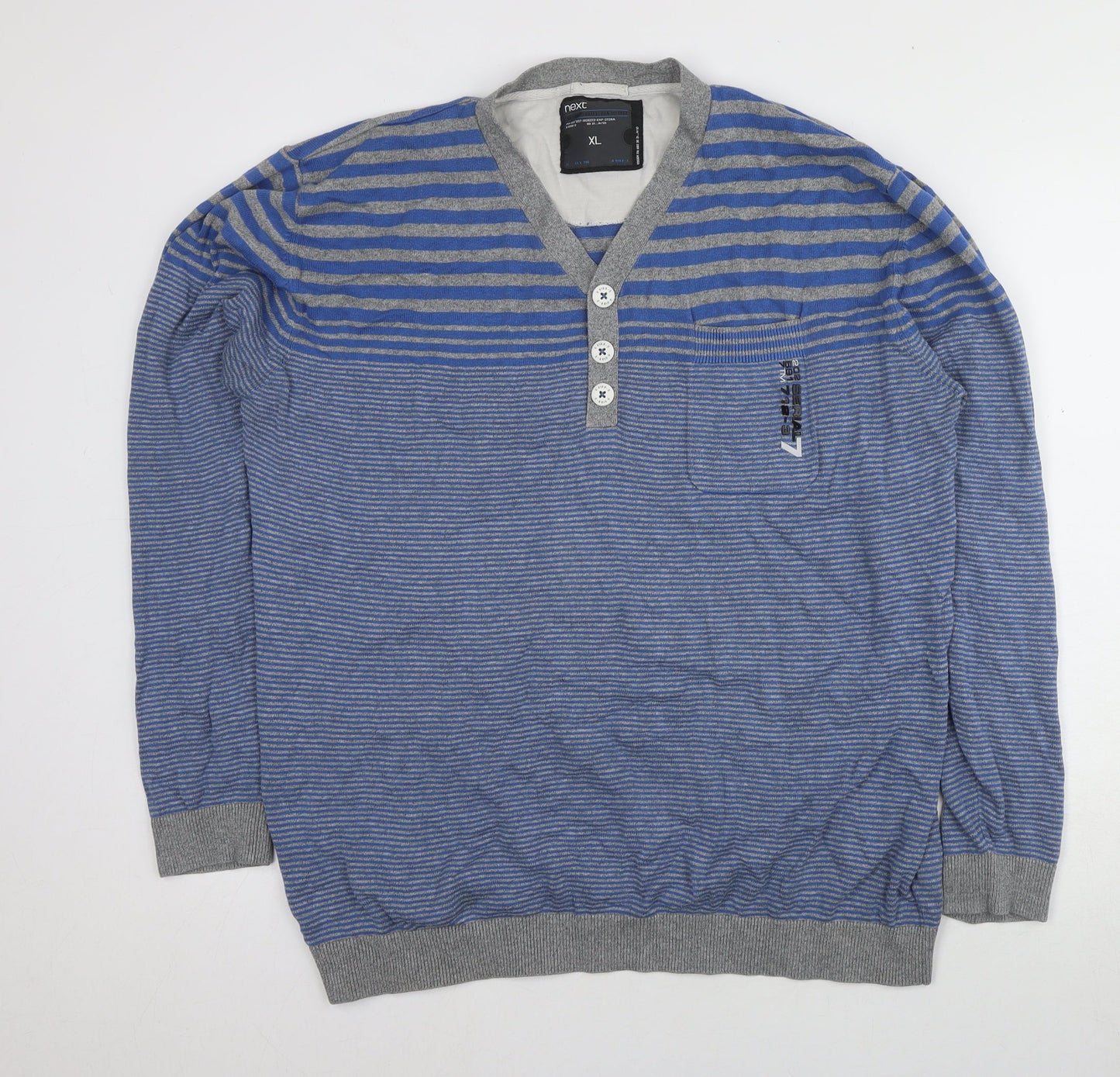 Next Men's Blue Striped Henley Jumper XL