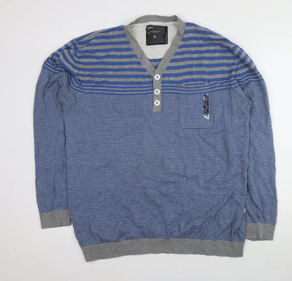 Next Men's Blue Striped Henley Jumper XL
