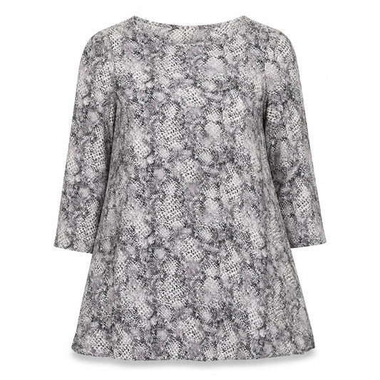 Front view of Marks & Spencer Grey Animal Print Tunic, size 14, 3/4 Sleeve