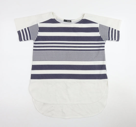 QUIZ Women’s White Striped T-Shirt Size 12
