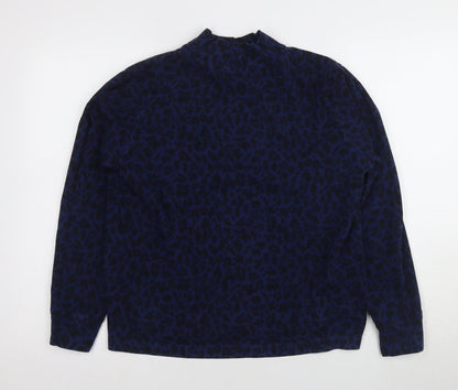 Lands' End Women's Blue Mock Neck Animal Print Top M