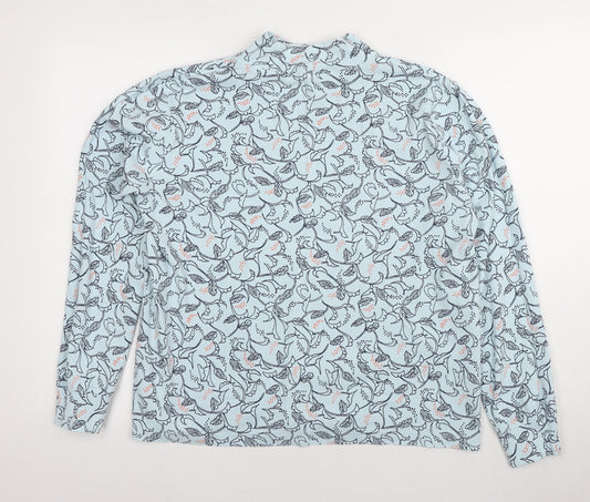 Lands' End Women's Blue Floral Mock Neck T-Shirt, Size M