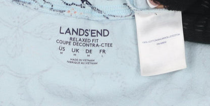 Lands' End Women's Blue Floral Mock Neck T-Shirt, Size M