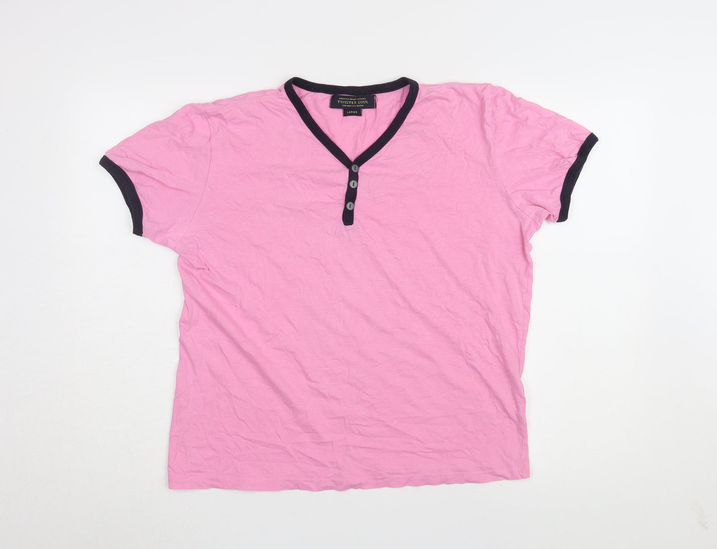 Womens UK Size L Twisted Soul Pink Ringer T-Shirt