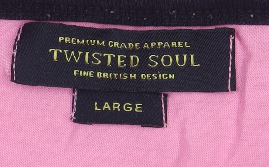 Womens UK Size L Twisted Soul Pink Ringer T-Shirt