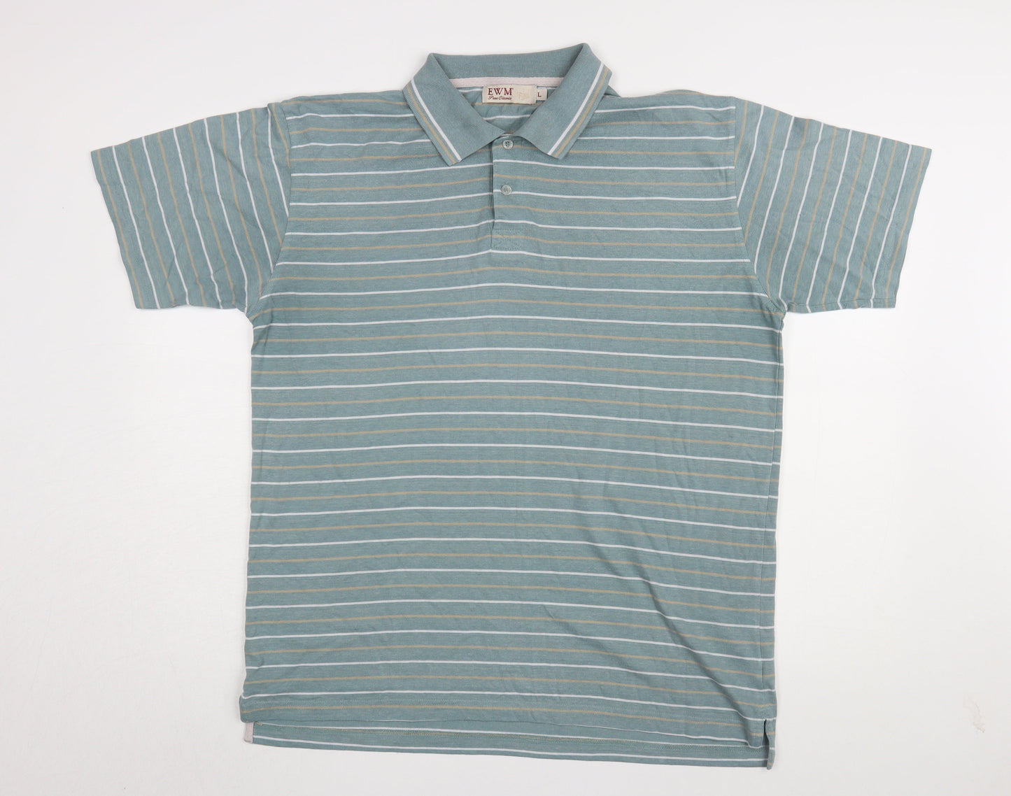 EWM Men's Blue Striped Polo Shirt, Size L, Short Sleeve