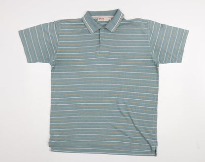 EWM Men's Blue Striped Polo Shirt, Size L, Short Sleeve