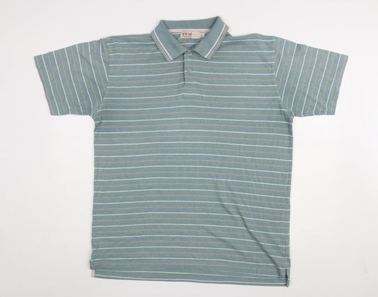 EWM Men's Blue Striped Polo Shirt, Size L, Short Sleeve