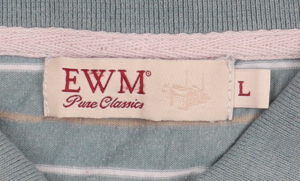 EWM Men's Blue Striped Polo Shirt, Size L, Short Sleeve