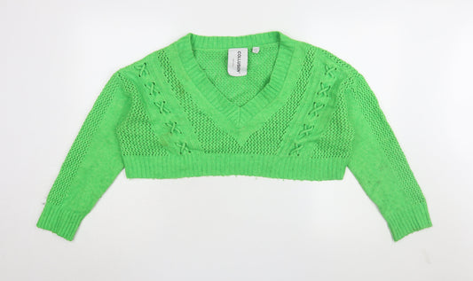Collusion Women's Green V-Neck Pullover Jumper, Size 16