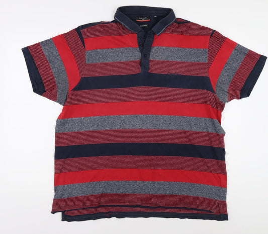 Pierre Cardin Men's Red Striped Polo Shirt, 2XL, Regular Fit