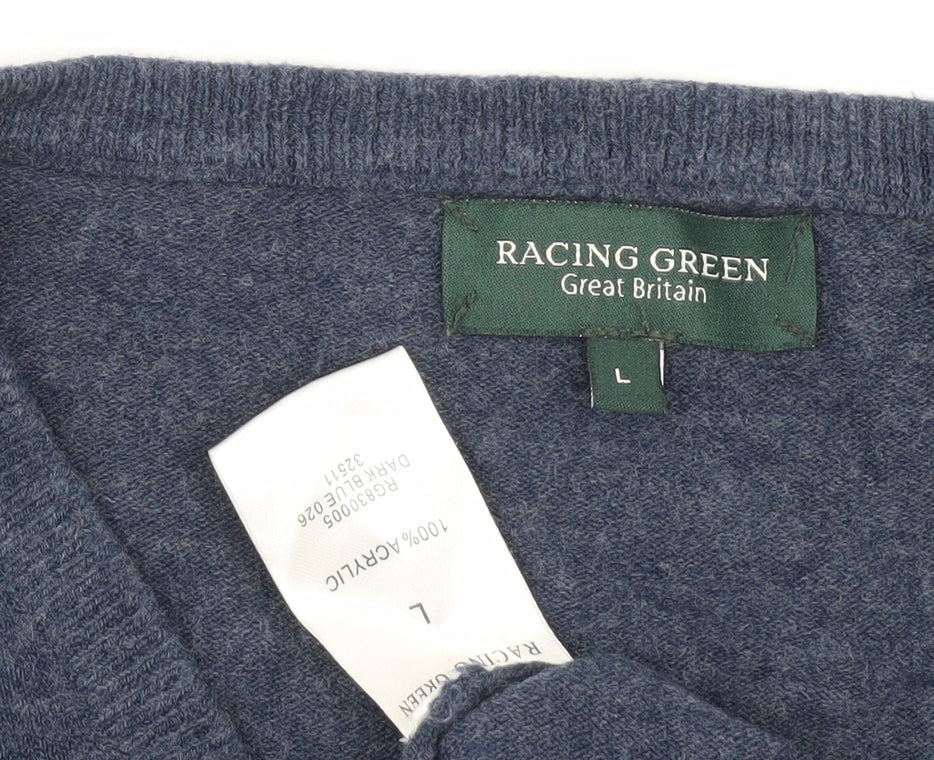 Racing Green Men's Blue Acrylic V-Neck Pullover L