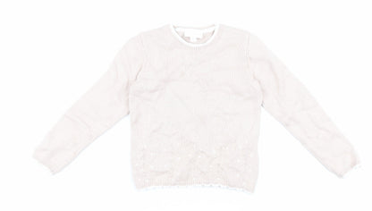The Little White Company Girls Beige Pullover Jumper Size 5-6