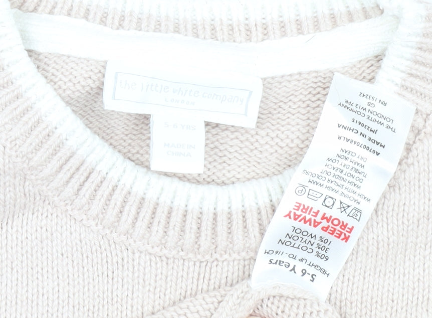 The Little White Company Girls Beige Pullover Jumper Size 5-6