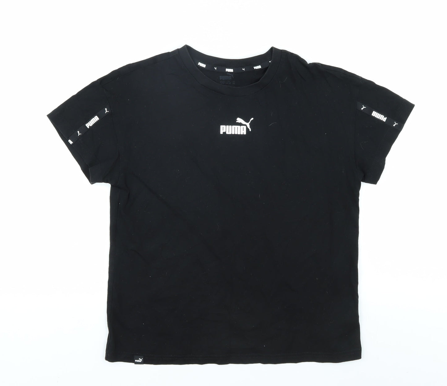 Puma Boys Black T-Shirt, Crew Neck, Logo, Size 13-14 Years
