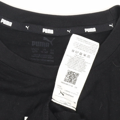 Puma Boys Black T-Shirt, Crew Neck, Logo, Size 13-14 Years