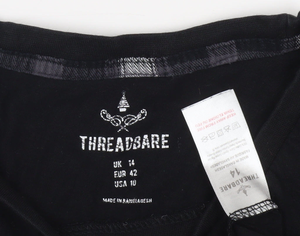 Womens UK Size 14 Threadbare Black Basic T-Shirt
