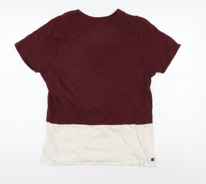 Threadbare Men's Blue White Colourblock T-Shirt Medium