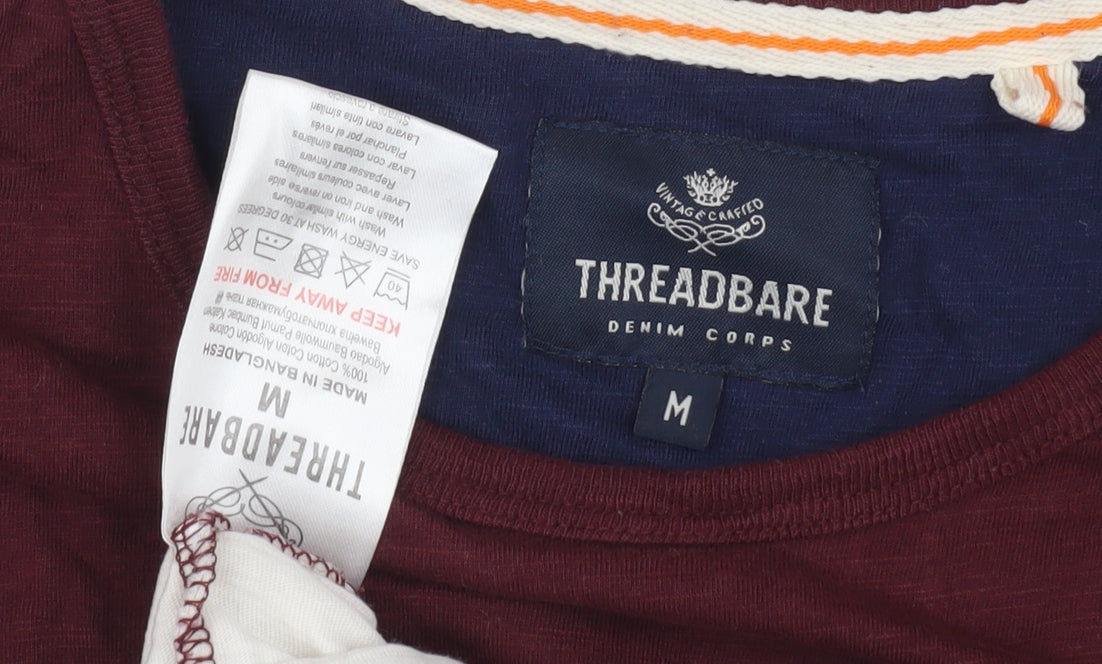 Threadbare Men's Blue White Colourblock T-Shirt Medium