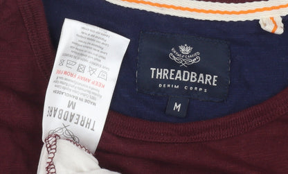 Threadbare Men's Blue White Colourblock T-Shirt Medium