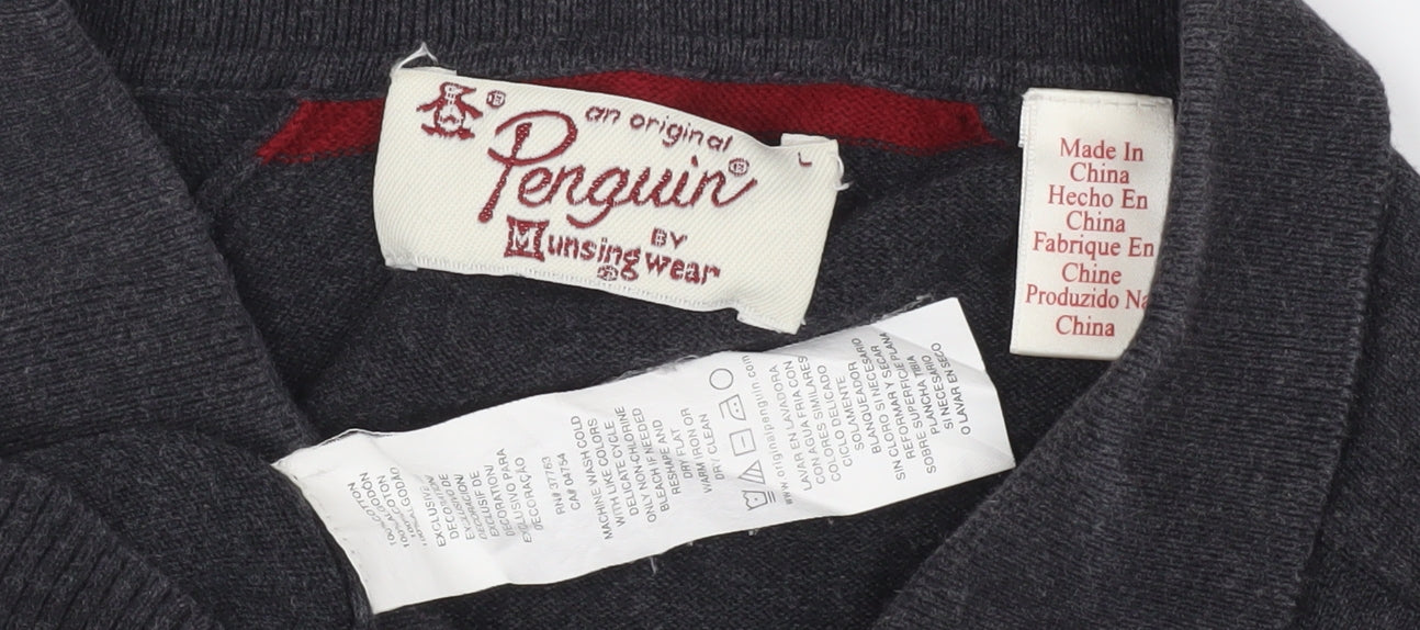 Penguin Men's Black Cotton Collared Pullover Jumper L